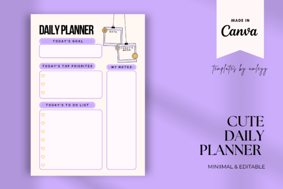 Download Cute Daily Planner Template for Canva - Planner template for canva Collection