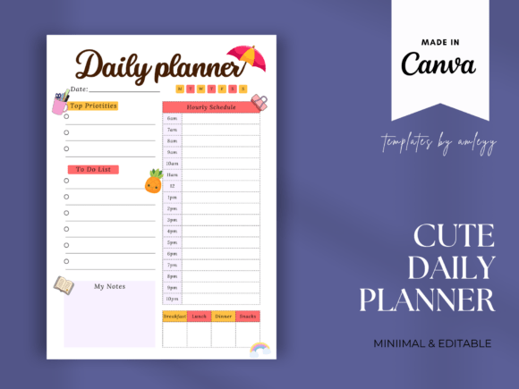 Download Cute Daily Planner Template for Canva - Planner template for canva Collection