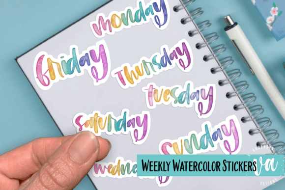 Download Watercolor Days of the Week Stickers - Days of the week Collection