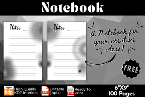 Download Free B&amp;W 100 Page Lined Notebook | KDP - Premium Resources