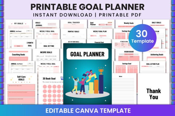 Download Printable Goal Planner for Canva KDP - Goal planner Collection